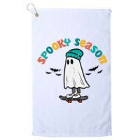 Ghost Skateboard Spooky Season Retro Halloween Costume Platinum Collection Golf Towel