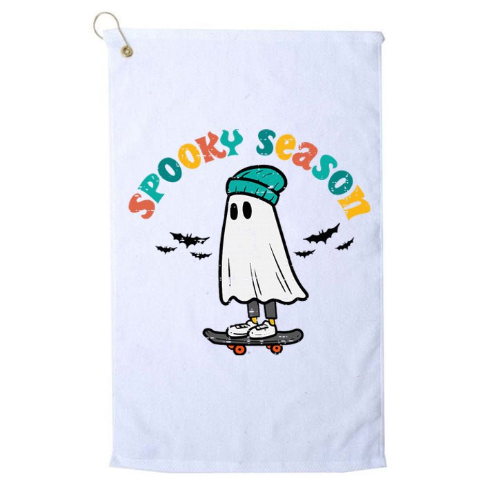 Ghost Skateboard Spooky Season Retro Halloween Costume Platinum Collection Golf Towel