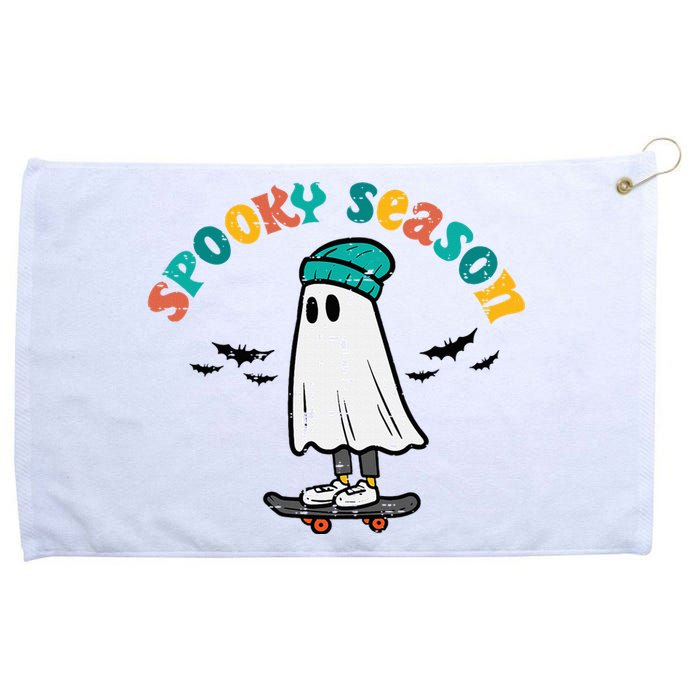 Ghost Skateboard Spooky Season Retro Halloween Costume Grommeted Golf Towel