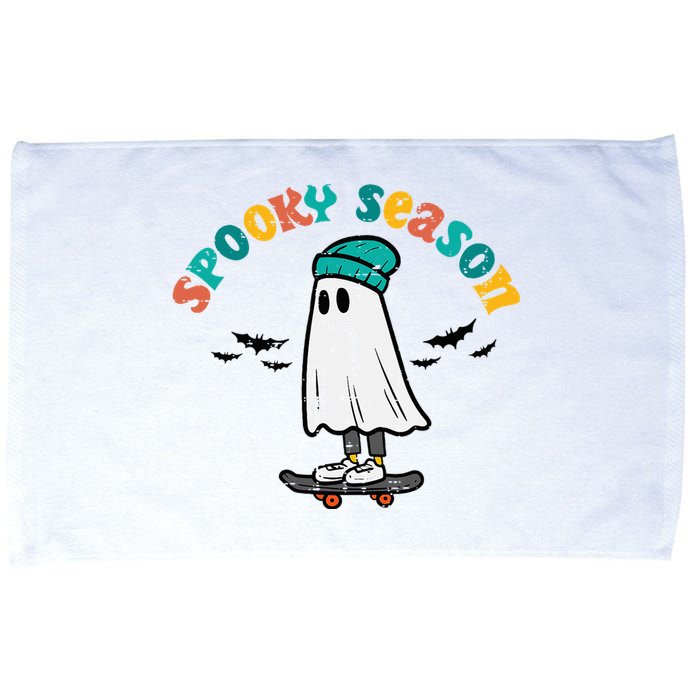 Ghost Skateboard Spooky Season Retro Halloween Costume Microfiber Hand Towel