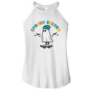 Ghost Skateboard Spooky Season Retro Halloween Costume Women's Perfect Tri Rocker Tank