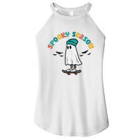 Ghost Skateboard Spooky Season Retro Halloween Costume Women's Perfect Tri Rocker Tank