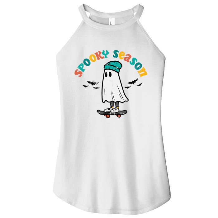 Ghost Skateboard Spooky Season Retro Halloween Costume Women's Perfect Tri Rocker Tank