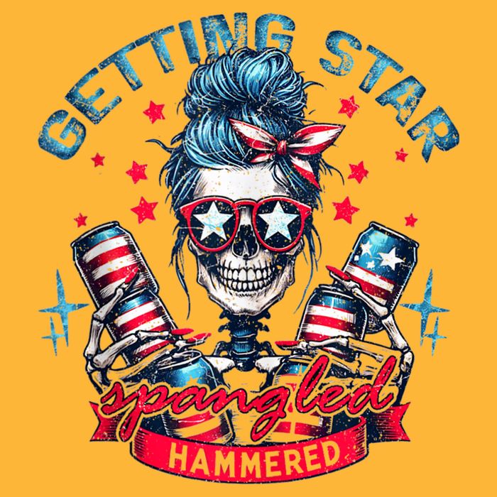 Getting Star Spangled Hammered Skeleton 4th Of July Pom Pom 12in Knit Beanie