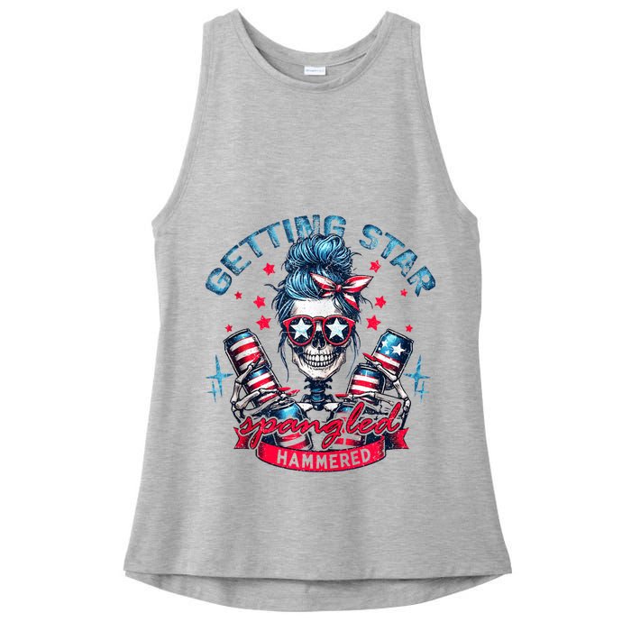 Getting Star Spangled Hammered Skeleton 4th Of July Ladies PosiCharge Tri-Blend Wicking Tank