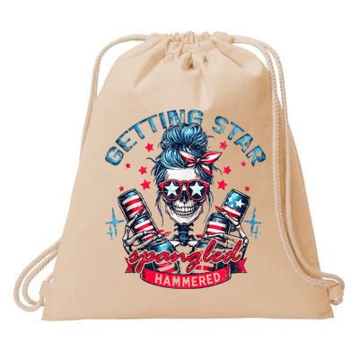 Getting Star Spangled Hammered Skeleton 4th Of July Drawstring Bag