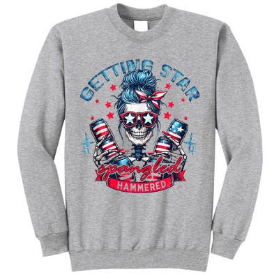Getting Star Spangled Hammered Skeleton 4th Of July Tall Sweatshirt