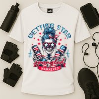 Getting Star Spangled Hammered Skeleton 4th Of July Performance Shirt