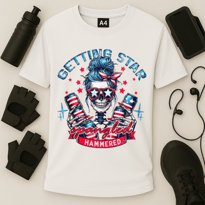 Getting Star Spangled Hammered Skeleton 4th Of July Performance Shirt