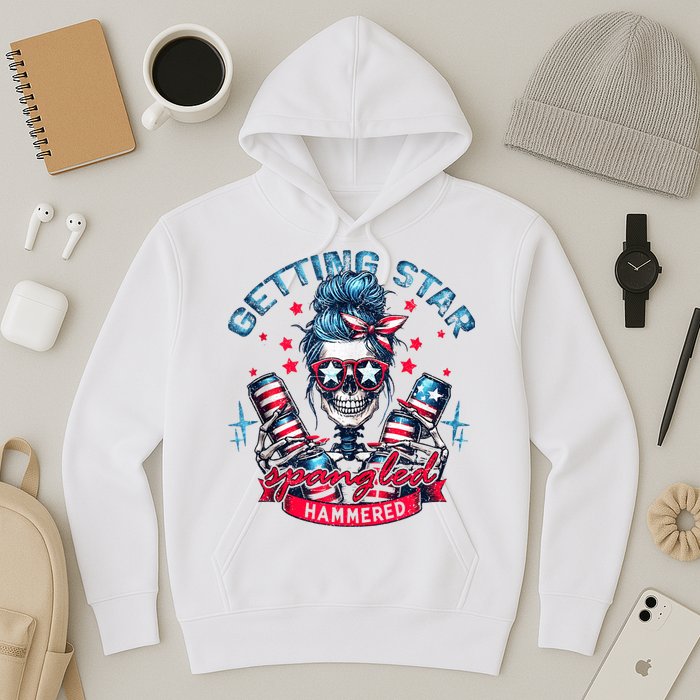 Getting Star Spangled Hammered Skeleton 4th Of July Hoodie