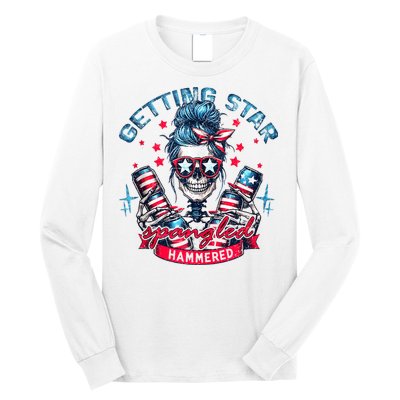 Getting Star Spangled Hammered Skeleton 4th Of July Long Sleeve Shirt