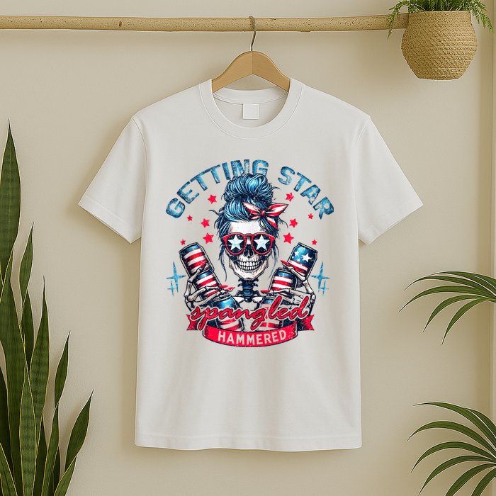 Getting Star Spangled Hammered Skeleton 4th Of July T-Shirt