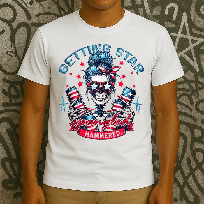 Getting Star Spangled Hammered Skeleton 4th Of July T-Shirt