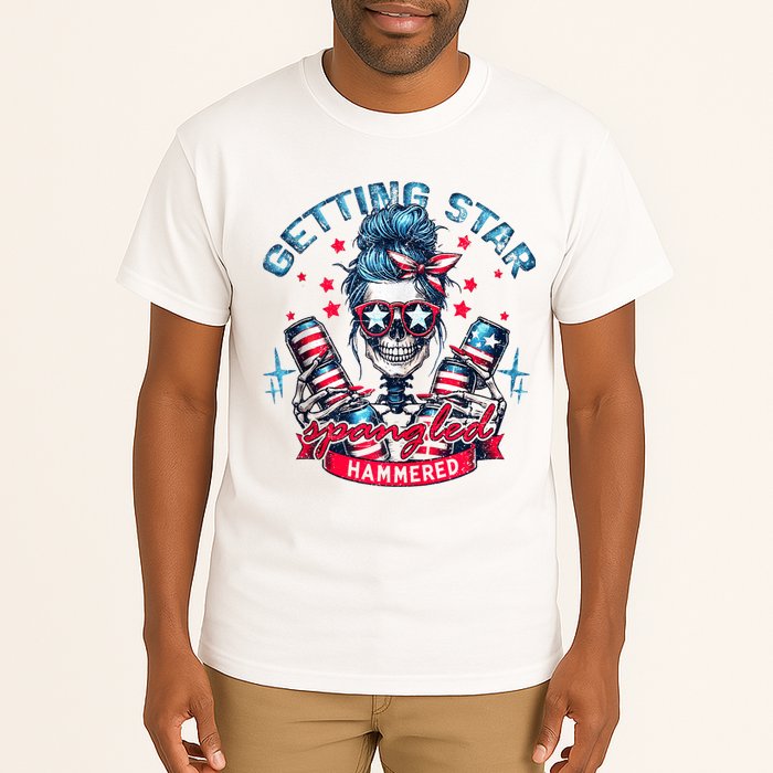 Getting Star Spangled Hammered Skeleton 4th Of July Tall T-Shirt