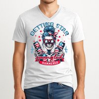 Getting Star Spangled Hammered Skeleton 4th Of July V-Neck T-Shirt