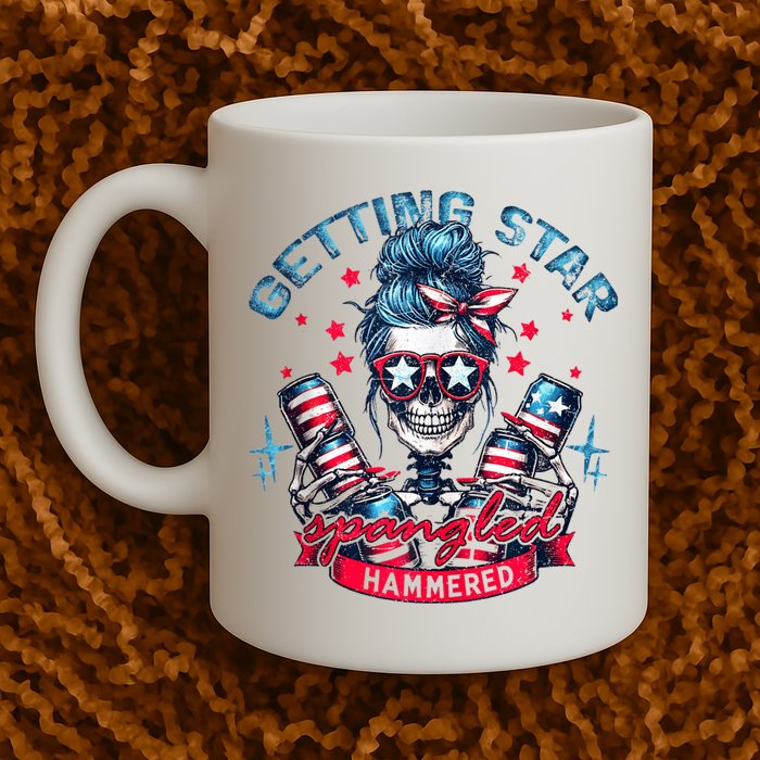 Getting Star Spangled Hammered Skeleton 4th Of July Mug
