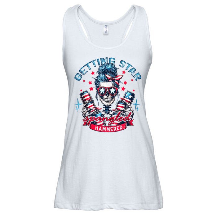 Getting Star Spangled Hammered Skeleton 4th Of July Ladies Essential Flowy Tank