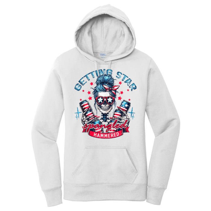 Getting Star Spangled Hammered Skeleton 4th Of July Women's Pullover Hoodie