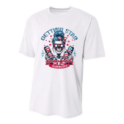 Getting Star Spangled Hammered Skeleton 4th Of July Youth Performance Sprint T-Shirt