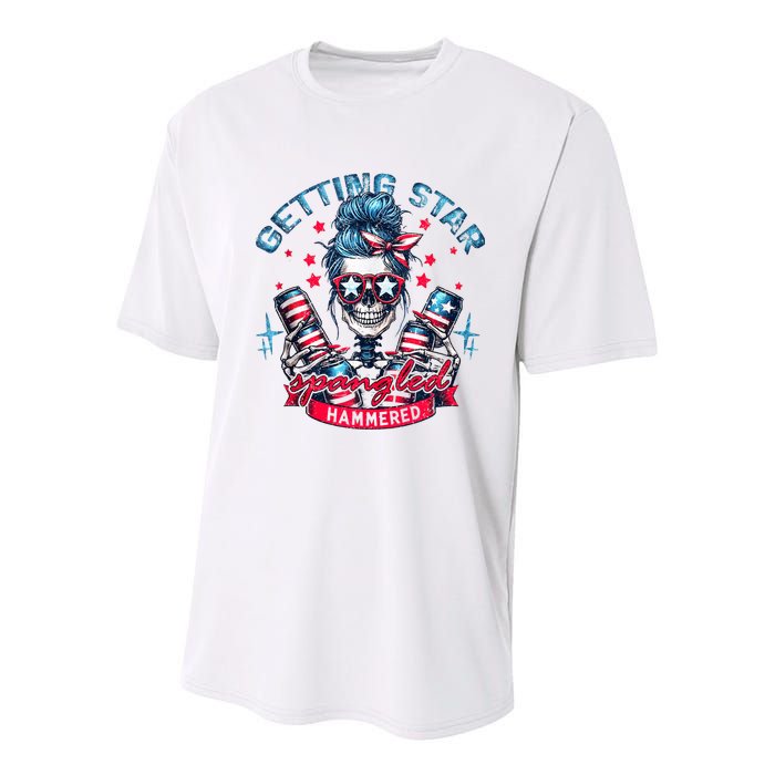 Getting Star Spangled Hammered Skeleton 4th Of July Youth Performance Sprint T-Shirt