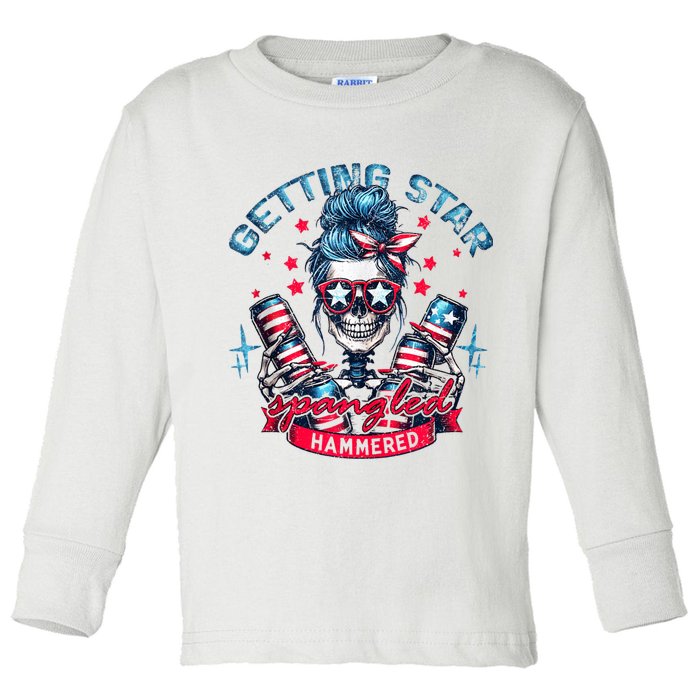 Getting Star Spangled Hammered Skeleton 4th Of July Toddler Long Sleeve Shirt