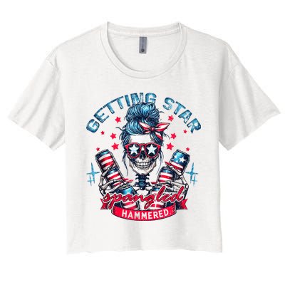 Getting Star Spangled Hammered Skeleton 4th Of July Crop Top