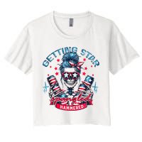 Getting Star Spangled Hammered Skeleton 4th Of July Crop Top