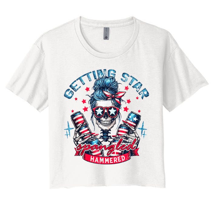 Getting Star Spangled Hammered Skeleton 4th Of July Crop Top