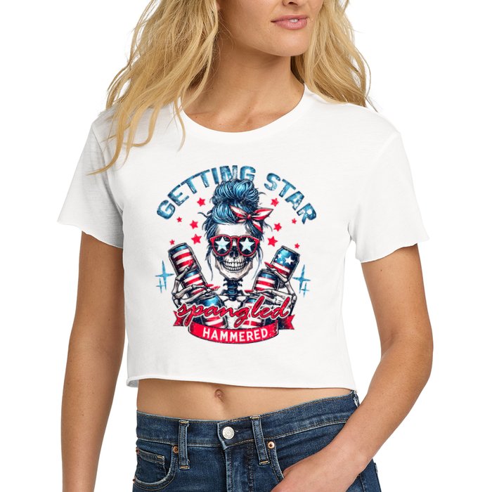 Getting Star Spangled Hammered Skeleton 4th Of July Crop Top