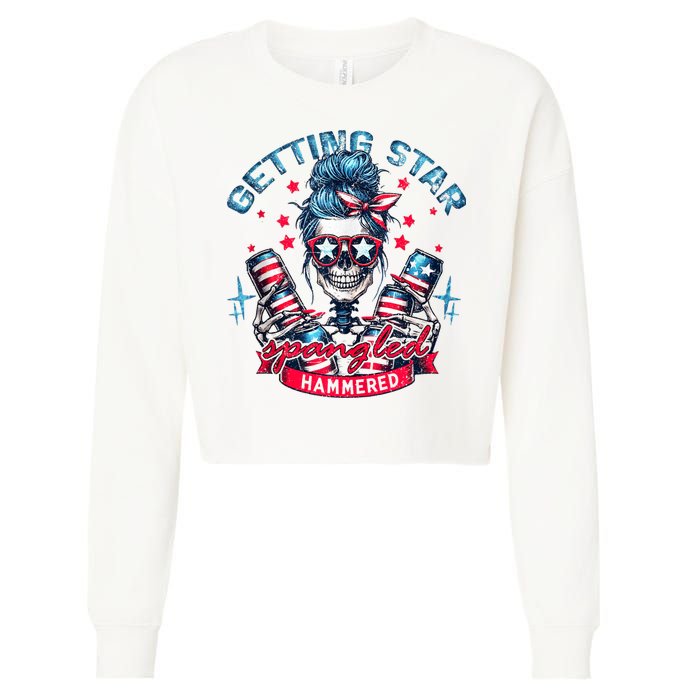 Getting Star Spangled Hammered Skeleton 4th Of July Cropped Pullover Crew