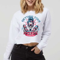 Getting Star Spangled Hammered Skeleton 4th Of July Cropped Pullover Crew