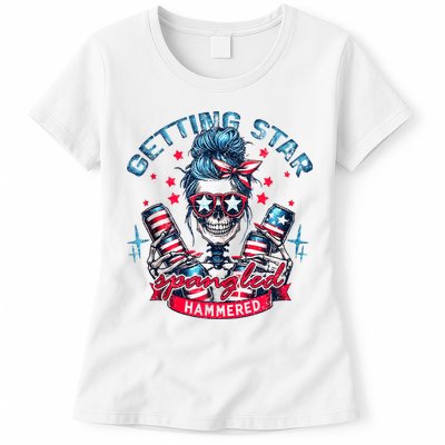 Getting Star Spangled Hammered Skeleton 4th Of July Womens T-Shirt