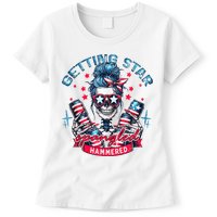 Getting Star Spangled Hammered Skeleton 4th Of July Womens T-Shirt