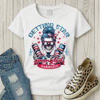 Getting Star Spangled Hammered Skeleton 4th Of July Womens T-Shirt