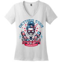 Getting Star Spangled Hammered Skeleton 4th Of July Women's V-Neck T-Shirt