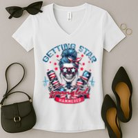 Getting Star Spangled Hammered Skeleton 4th Of July Women's V-Neck T-Shirt