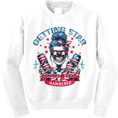 Getting Star Spangled Hammered Skeleton 4th Of July Kids Sweatshirt