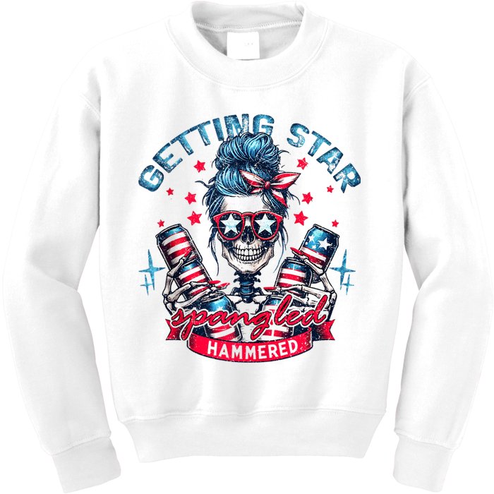 Getting Star Spangled Hammered Skeleton 4th Of July Kids Sweatshirt