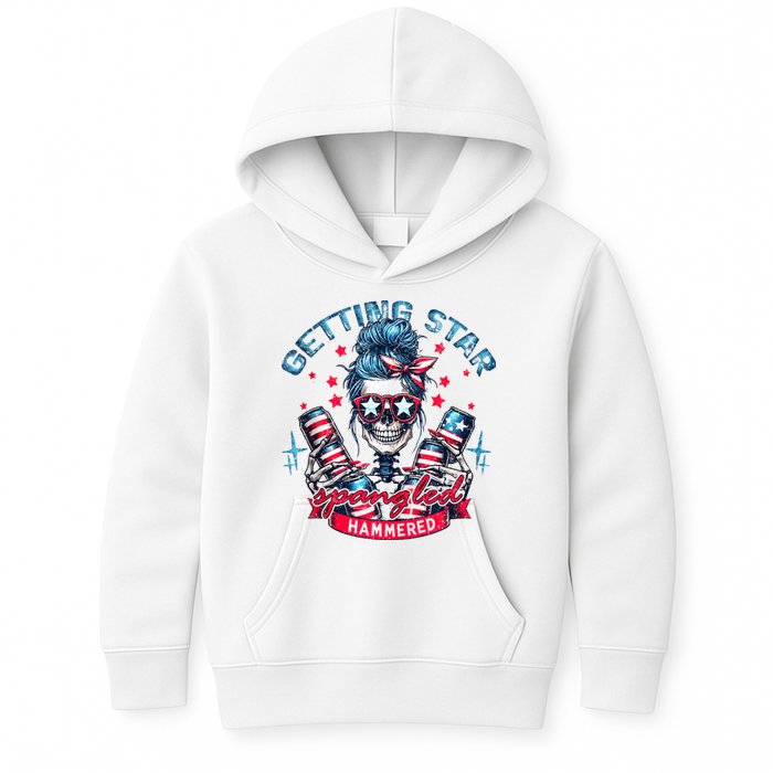 Getting Star Spangled Hammered Skeleton 4th Of July Kids Hoodie