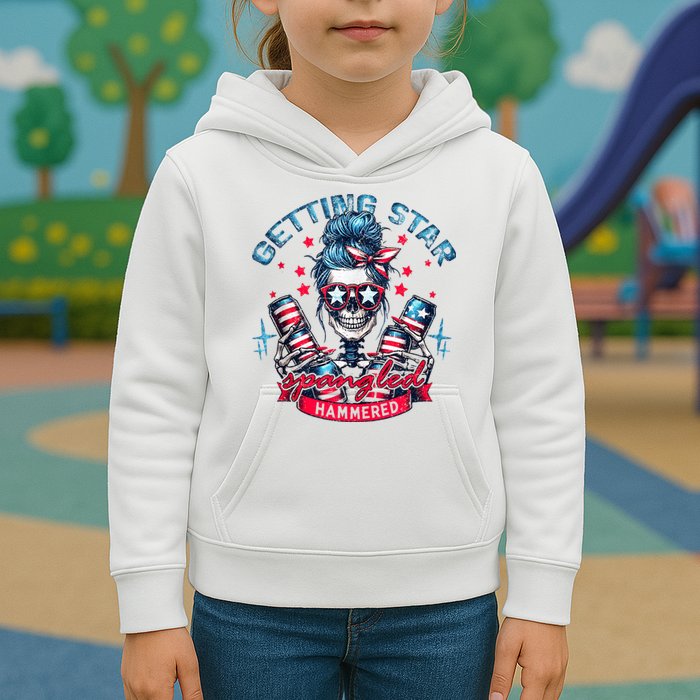 Getting Star Spangled Hammered Skeleton 4th Of July Kids Hoodie