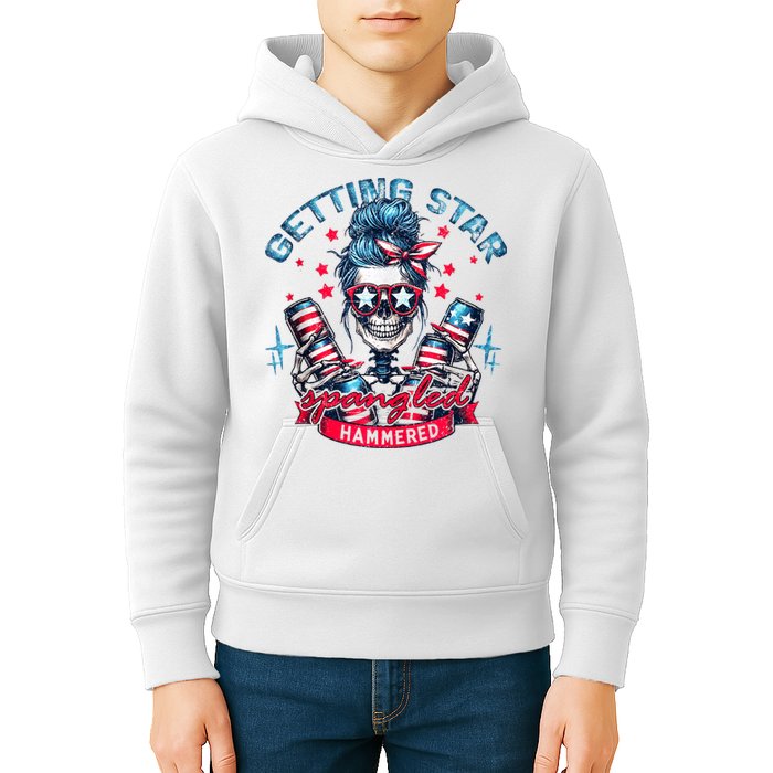 Getting Star Spangled Hammered Skeleton 4th Of July Kids Hoodie