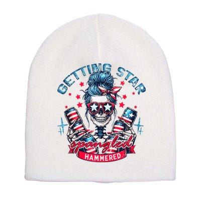 Getting Star Spangled Hammered Skeleton 4th Of July Short Acrylic Beanie