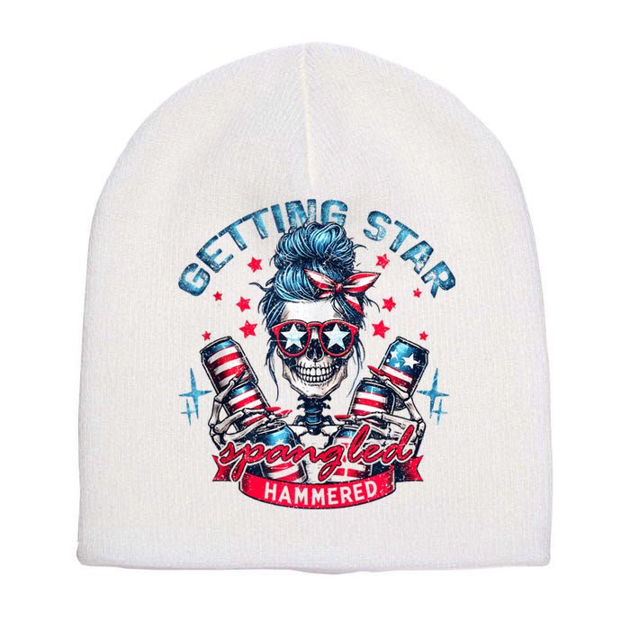 Getting Star Spangled Hammered Skeleton 4th Of July Short Acrylic Beanie