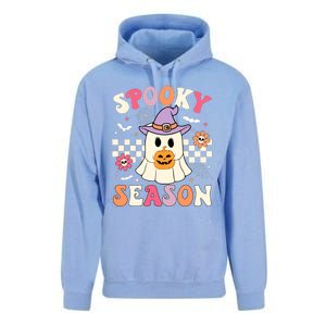 Groovy Spooky Season Retro Ghost Holding Pumpkin Halloween Unisex Surf Hoodie