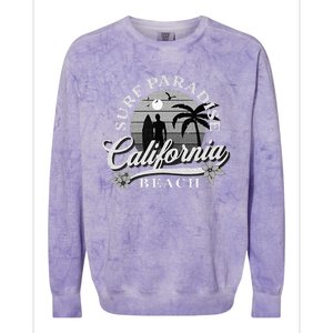 Grey Scale Surfing Design Surf Paradise At California Beach Colorblast Crewneck Sweatshirt