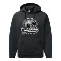 Grey Scale Surfing Design Surf Paradise At California Beach Performance Fleece Hoodie