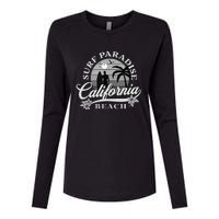 Grey Scale Surfing Design Surf Paradise At California Beach Womens Cotton Relaxed Long Sleeve T-Shirt