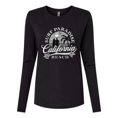 Grey Scale Surfing Design Surf Paradise At California Beach Womens Cotton Relaxed Long Sleeve T-Shirt