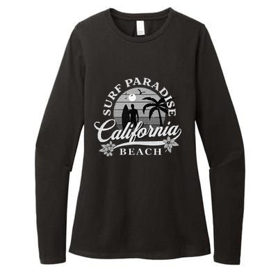 Grey Scale Surfing Design Surf Paradise At California Beach Womens CVC Long Sleeve Shirt