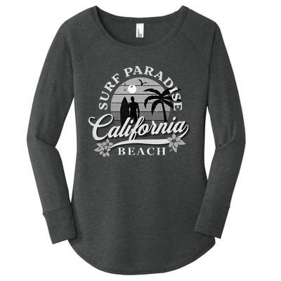 Grey Scale Surfing Design Surf Paradise At California Beach Women's Perfect Tri Tunic Long Sleeve Shirt